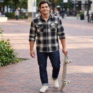 Vans Plaid Flannel Shirt – Men’s Medium | Black & Gray